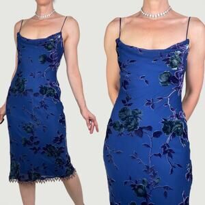 Betsey Johnson vintage silk rose floral velvet burnout slip dress 90s cocktail